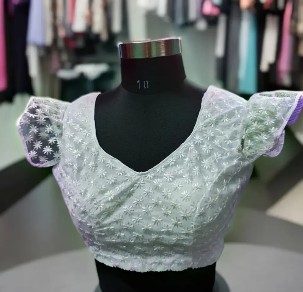 White Half V-Neck Net Blouse || Half V-Cut back 