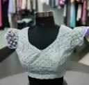 White Half V-Neck Net Blouse || Half V-Cut back 