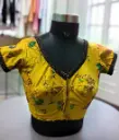 Yellow Bombay Cut V-Neck Rion Blouse || V-Cut back 