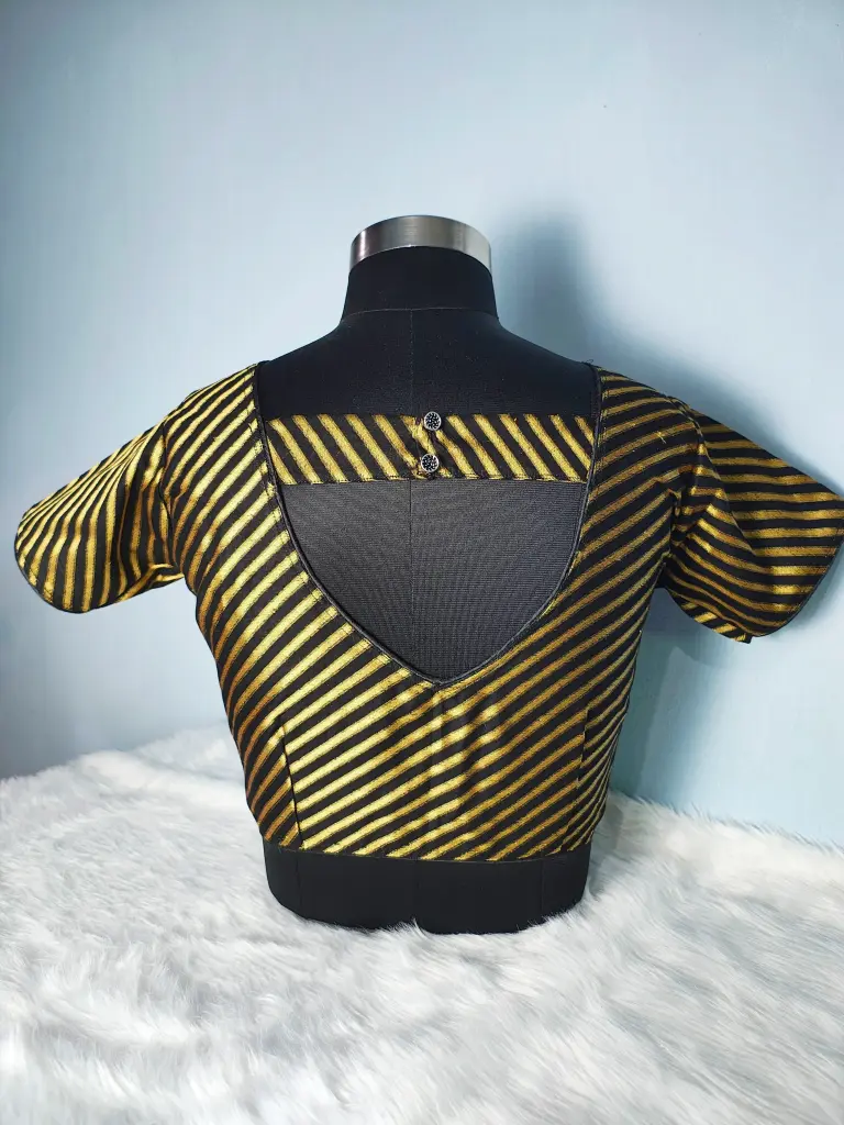 Black Princess Cut brocket Blouse || V-Cut back 