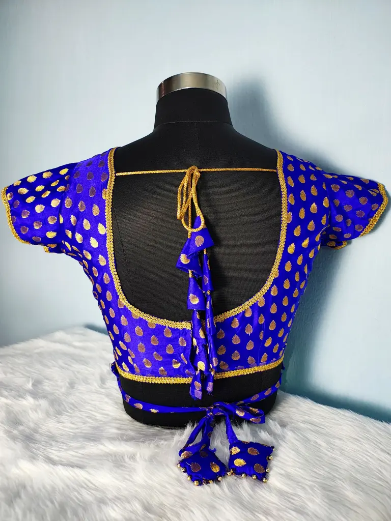 Royal Blue Princess Cut Chanderi Blouse || Round Cut back 