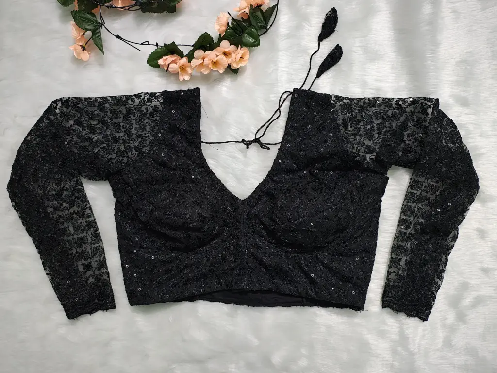 Black Sabyasachi Cut Embroidery Work Blouse || V-Cut back 