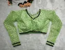 Mint Green Princess Cut Embroidery Work Blouse || Boat Neck back 