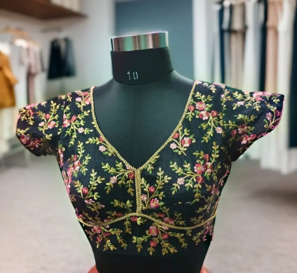 Black Sabyasachi Cut Dhupian Silk Blouse || V-Cut back 